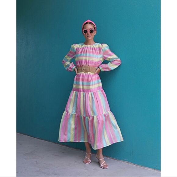 NWOT Halogen X Atlantic-Pacific Stripe Tiered Organza Dress - M - Picture 2 of 9